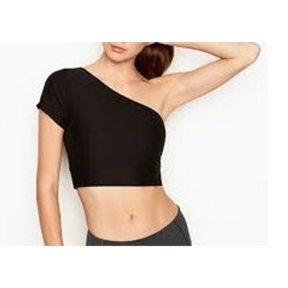 Victoria Sport One Shoulder Top Black‎ Cropped Activewear Workout Athletic Large